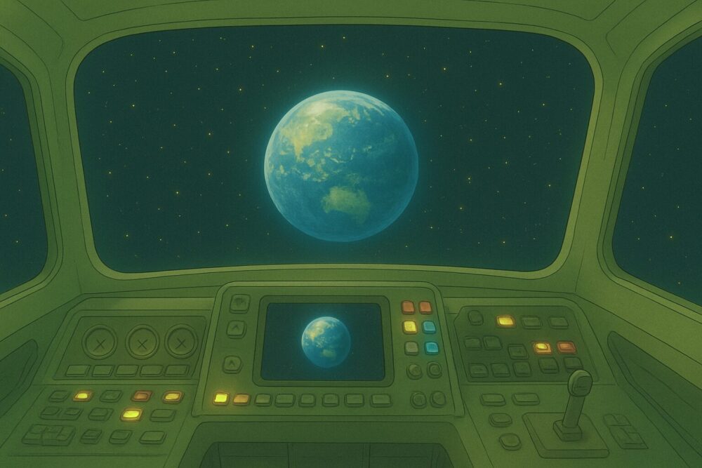 中古宇宙船から地球が見える絵